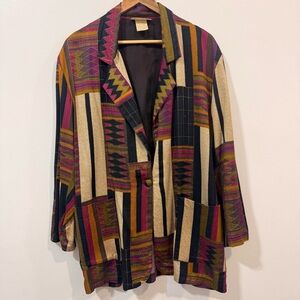 Outlooks Vintage 90's Retro Patchwork Multicolor Geometric Women's Jacket Size L